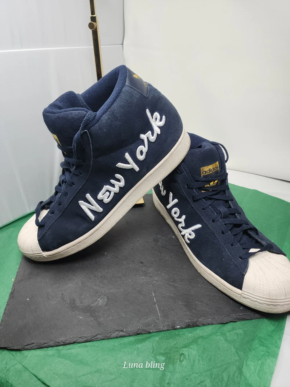 Adidas Men's Navy Suede High-Top Sneakers with White Shell Toe